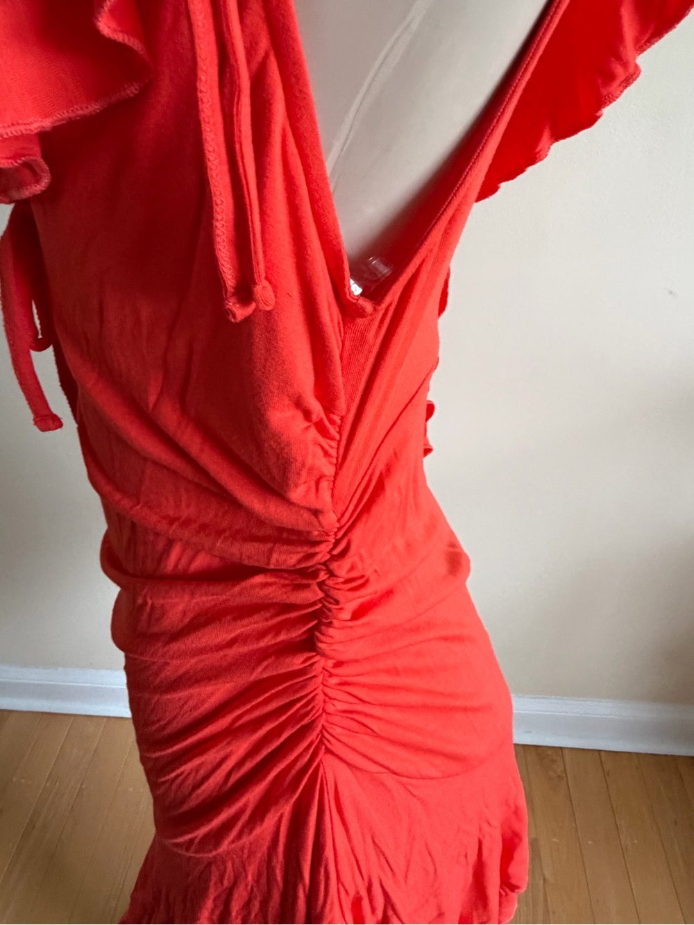 Bright Red Tie-Front Ruffled Mini Dress - Picture 9 of 11